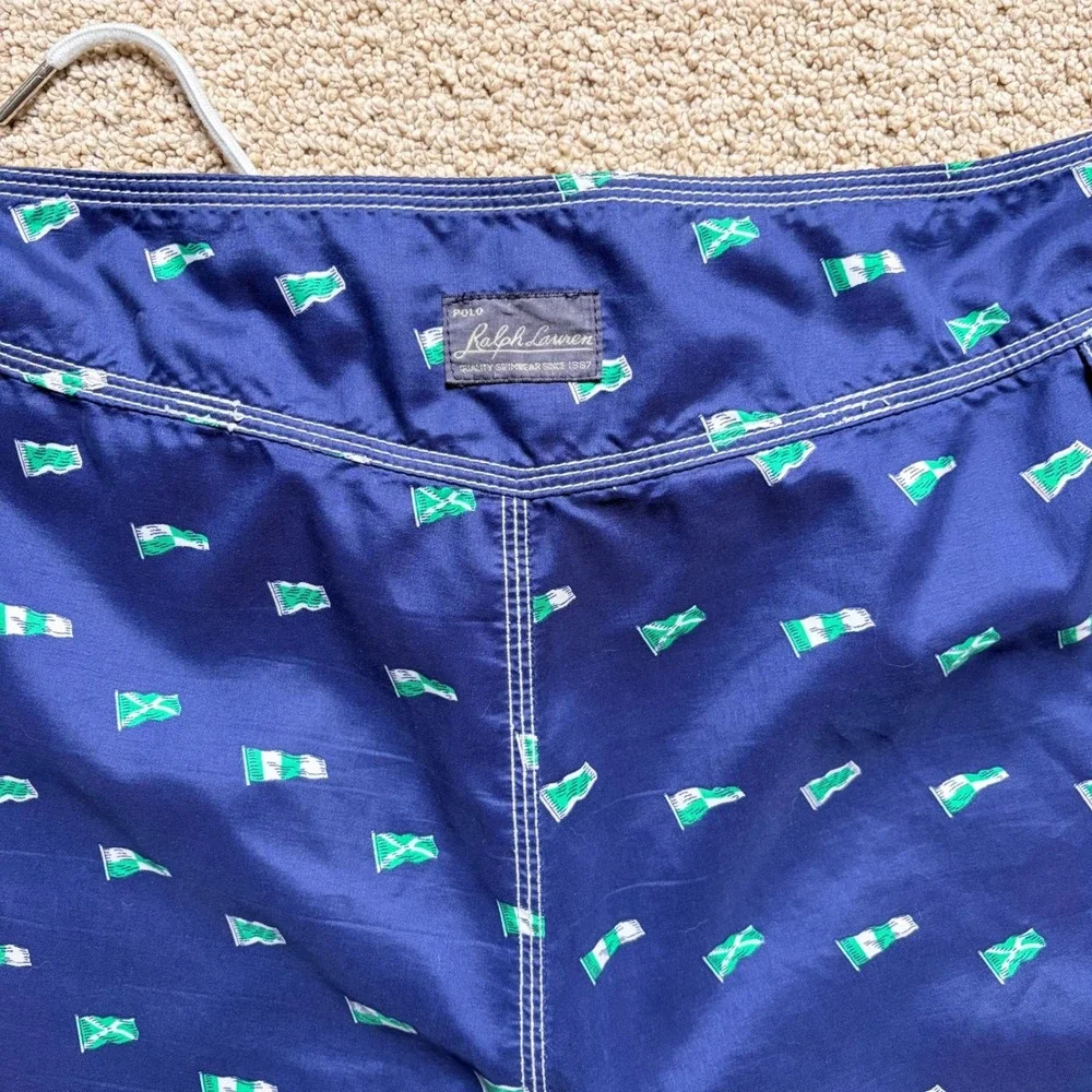 Polo Ralph Lauren Mens Navy Blue Nautical Flag Board Shorts Swim‎ Trunks Size 40